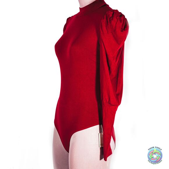 ✨ MANGOPOP Burgundy Puff Sleeve Bodysuit NWT Small ✨ - Picture 2 of 5